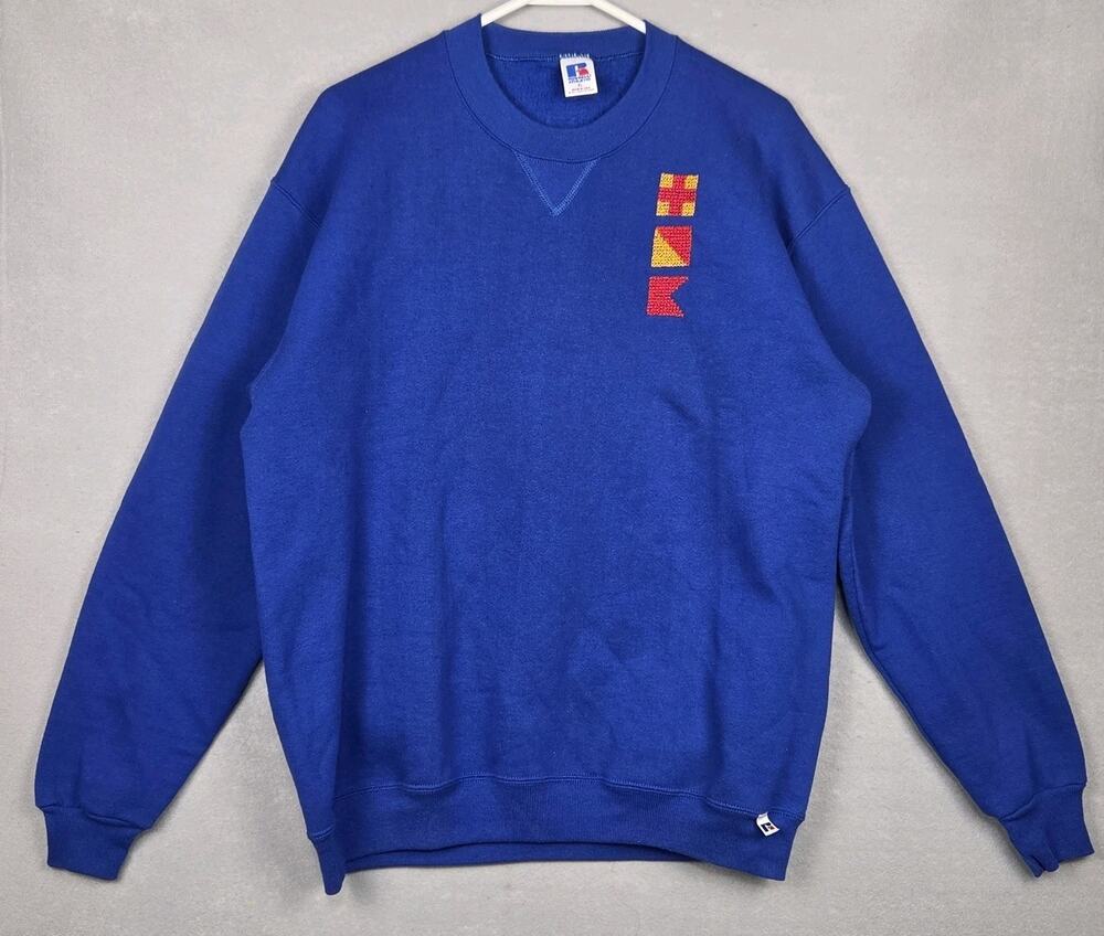 Russell Athletic Sweatshirt Mens XL Blue Vintage 90s Made in USA Logo Crewneck